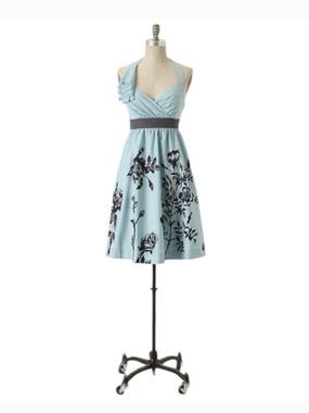 Anthropologie Nathalie Lete Paris Stemmed Sweetbriar Dress light blue 4 pockets